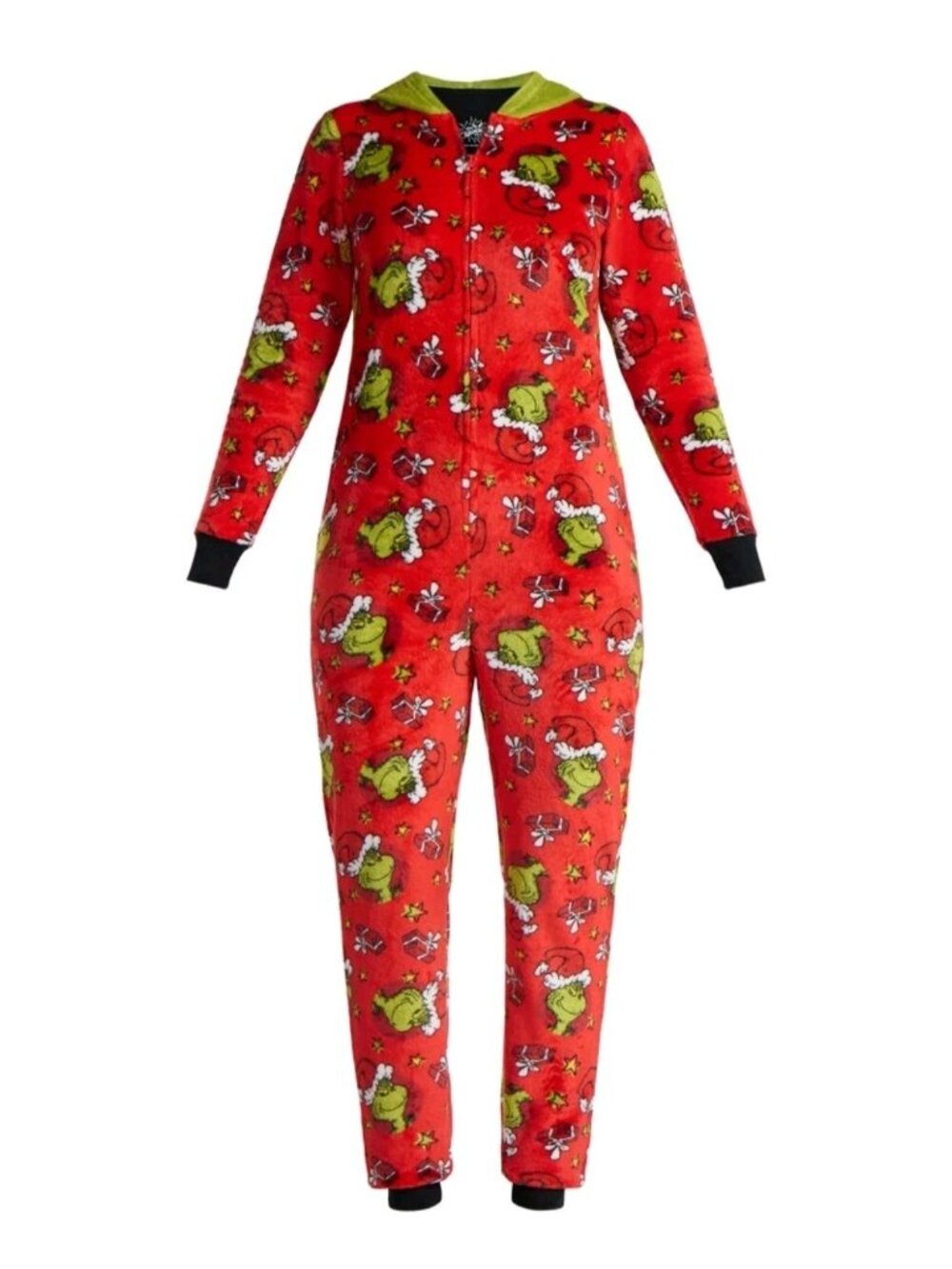 The Grinch Plush Holiday Hooded Union Suit One Piece Pajamas Women’s M 8-10 New